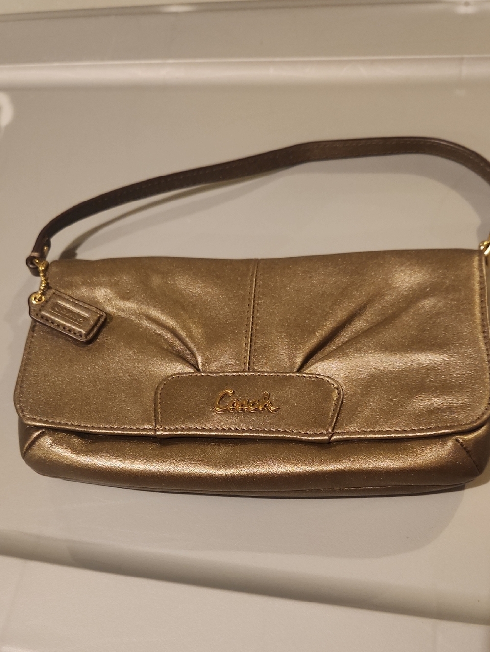 Coach Metallic Gold Leather Wristlet Clutch